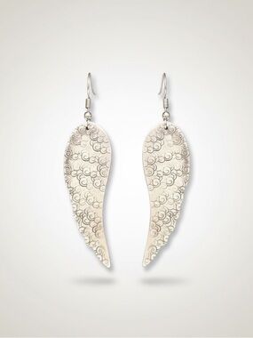 Handmade stamped swirl angel‎ wing silver hypoallergenic dangle hooks earrings